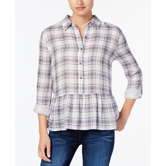 Buffalo David Bitton Wendy Cotton Plaid Peplum Shirt - Picture 1 of 2